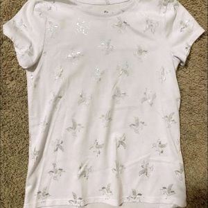 So high-low tee. Light pink with silver unicorn pattern
